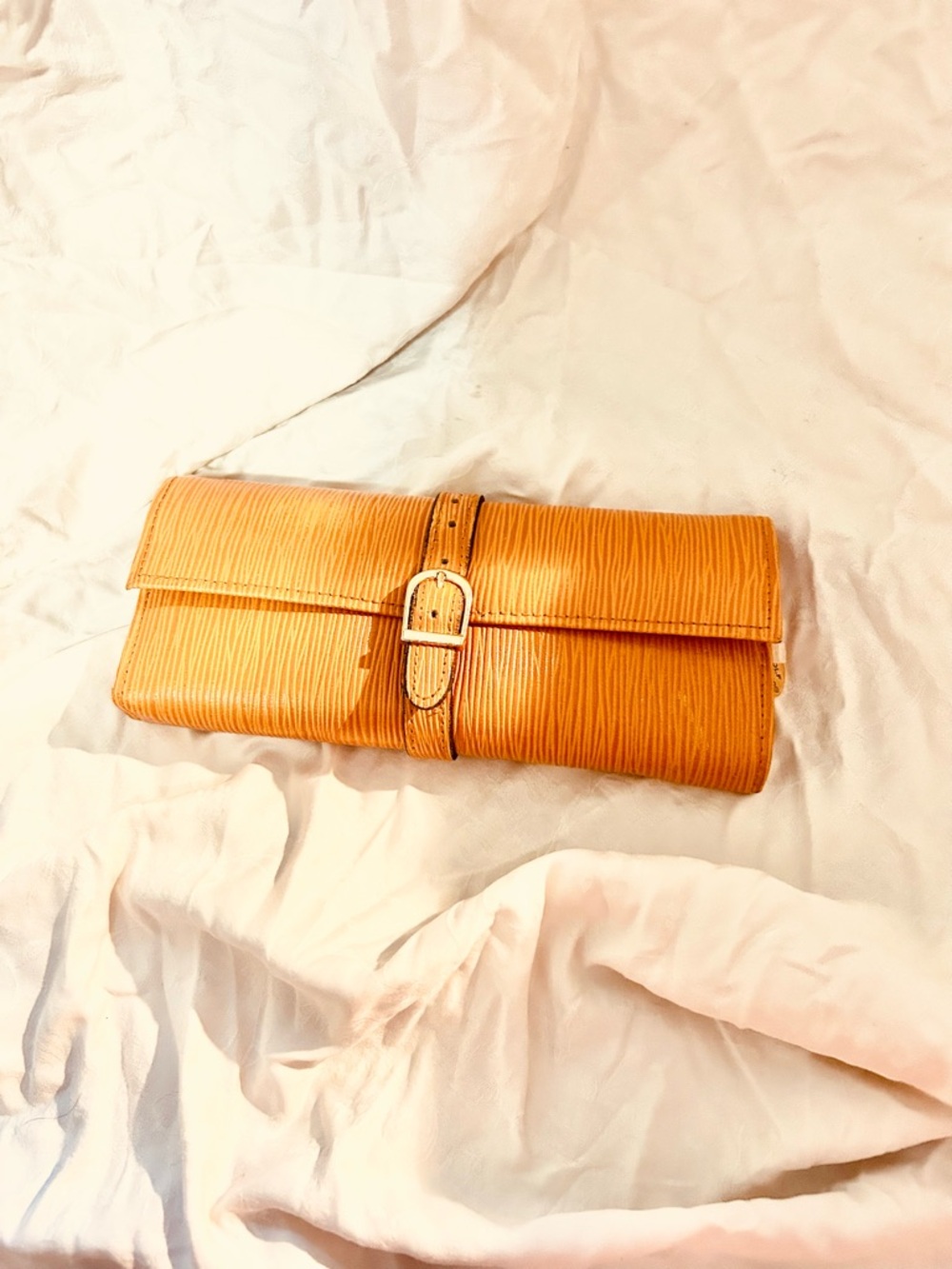 Structured Orange Leather Jewelry Roll by Wolf Designs
